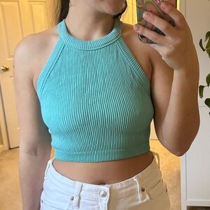 Women's Aerie Turquoise Ribbed Halter Top